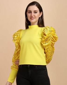 embellished high-neck top with sequin accent