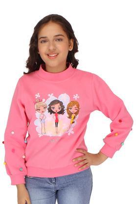 embellished lace round neck girls sweatshirt - pink