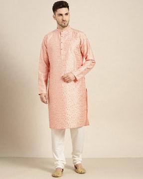 embellished long kurta with mandarin collar
