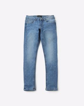 embellished mid-wash jeans