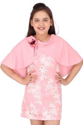 embellished net and georgette round neck girls party dress - pink