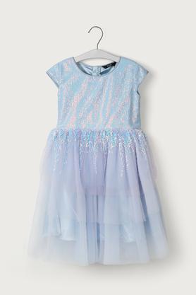 embellished polyester regular fit girls casual dress - blue