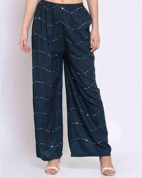 embellished relaxed fit ankle length palazzos