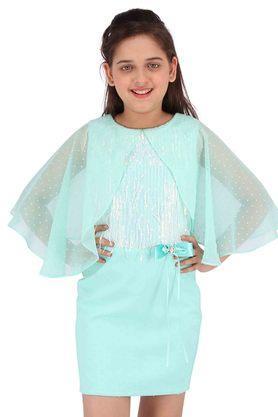 embellished round neck girls casual dress - green