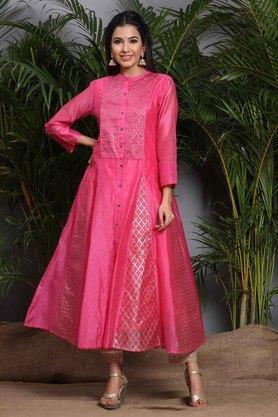embellished-silk-blend-mandarin-womens-regular-fit-kurta---fuchsia