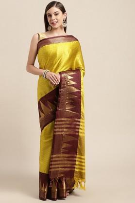 embellished silk festive wear women's saree - yellow