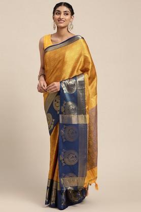 embellished silk festive wear women's saree - yellow