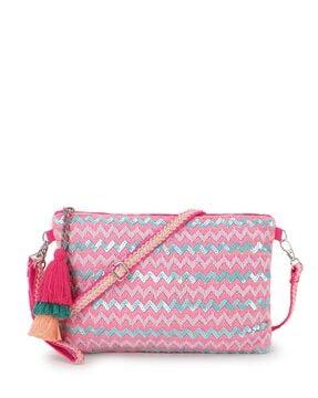 embellished sling bag with tassels