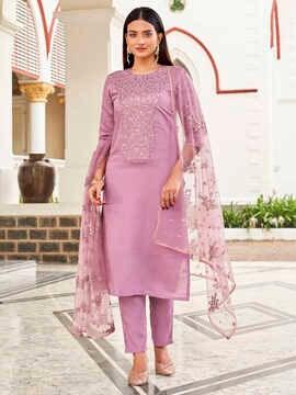 embellished straight kurta & pants with dupatta set