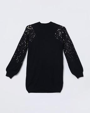 embellished-sweater-dress-with-round-neck