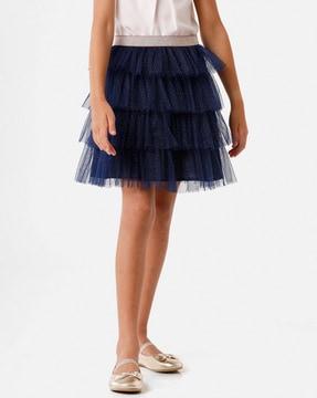 embellished tiered skirt with elasticated waist