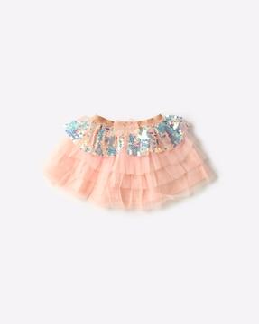 embellished tiered tulle skirt with bow accent