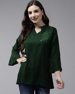embellished top with bell sleeves