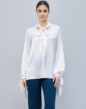 embellished top with neck tie-up
