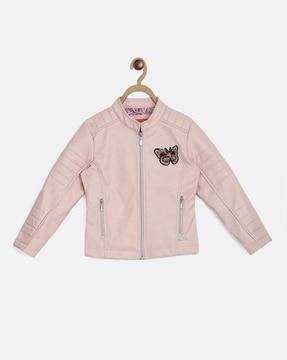 embellished zip-front jacket with zip pockets