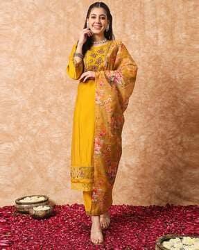 embellished & embroidered a-line kurta set