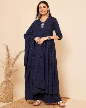 embellished & embroidered anarkali kurta set