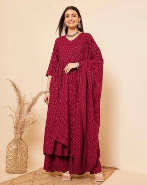 embellished & embroidered anarkali kurta set