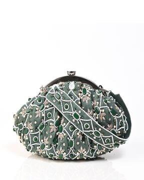 embellished & embroidered clutch bag with detachable strap