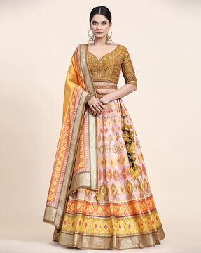 embellished & embroidered flared lehenga & choli set with dupatta