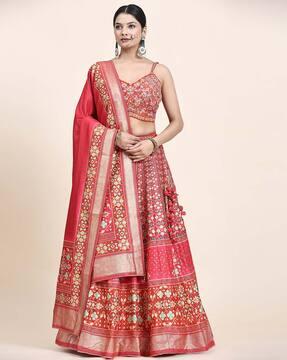 embellished & embroidered flared lehenga & choli set with dupatta