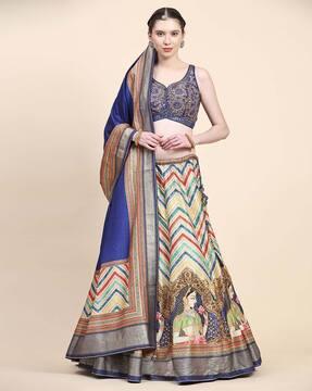 embellished & embroidered flared lehenga & choli set with dupatta