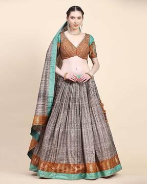 embellished & embroidered flared lehenga & choli set with dupatta