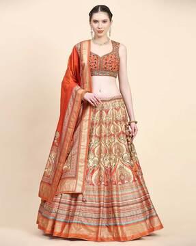 embellished & embroidered flared lehenga & choli set with dupatta