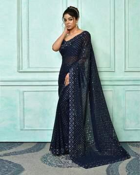 embellished & embroidered georgette  saree with sequin accent