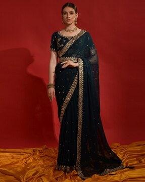 embellished & embroidered georgette  saree with sequin accent