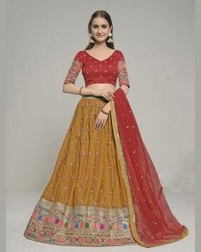 embellished & embroidered kalidar lehenga & choli set with dupatta