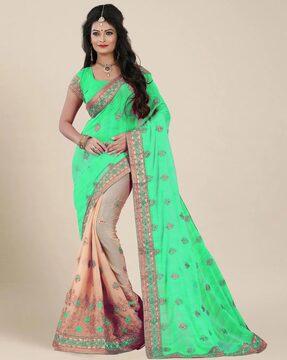 embellished & embroidered saree with lace border