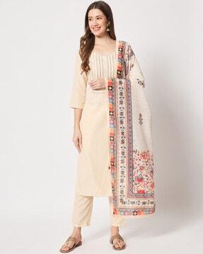 embellished & embroidered straight kurta set with dupatta