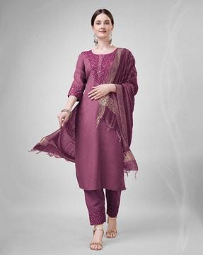embellished & embroidered straight kurta set