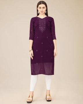 embellished & embroidered straight kurta