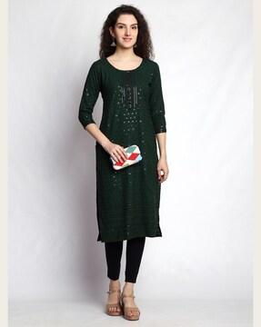 embellished & embroidered straight kurta