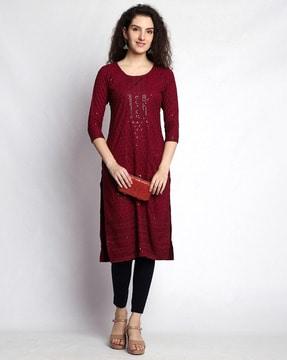 embellished & embroidered straight kurta