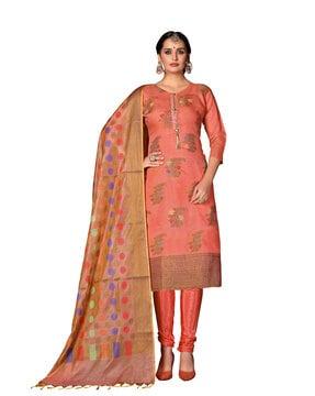 embellished & embroidered unstitched dress material with dupatta
