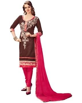 embellished & embroidered unstitched dress material with dupatta
