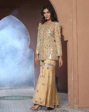 embellished & embroidery pant-suit set