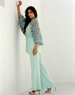 embellished & embroidery pant-suit set