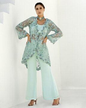 embellished & embroidery pant-suit set