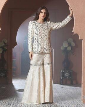 embellished & embroidery pant-suit set