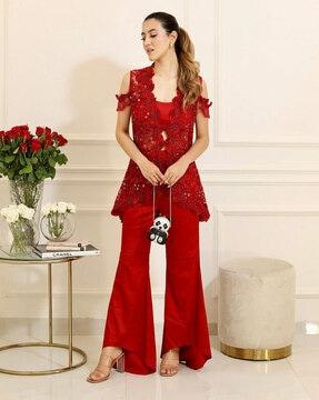 embellished & embroidery pant-suit set