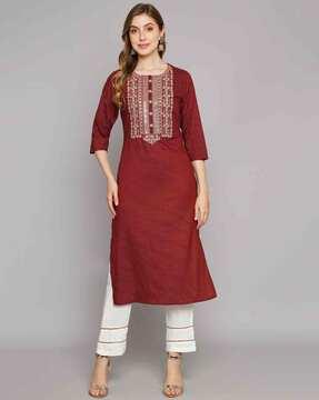 embellished & embroidery straight kurta set