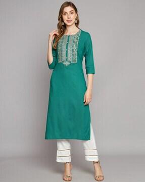 embellished & embroidery straight kurta set