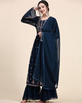 embellished & embroidery straight kurta set