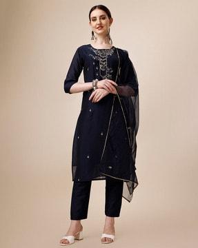 embellished & embroidery straight kurta set