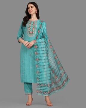 embellished & embroidery straight kurta set