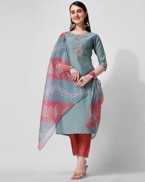 embellished & embroidery straight kurta set